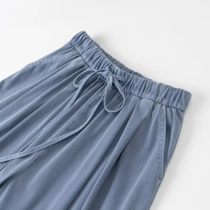 Damen Weite Palazzo‑Hose mit hohem Elastbund, Tunnelzug und Eingrifftaschen Nord Taschen