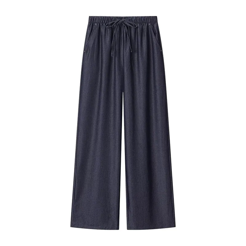 Damen weite Palazzo‑Hose mit Elastikbund und Tunnelzug Nord Taschen