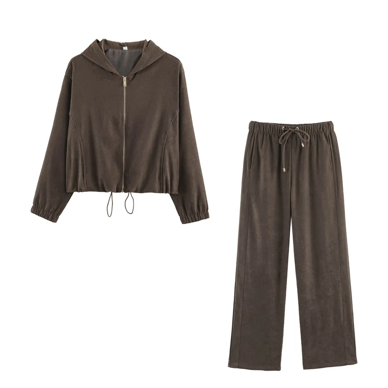 Damen weite Loungehose aus Veloursoptik mit Kordelzug und Eingrifftaschen Nord Taschen