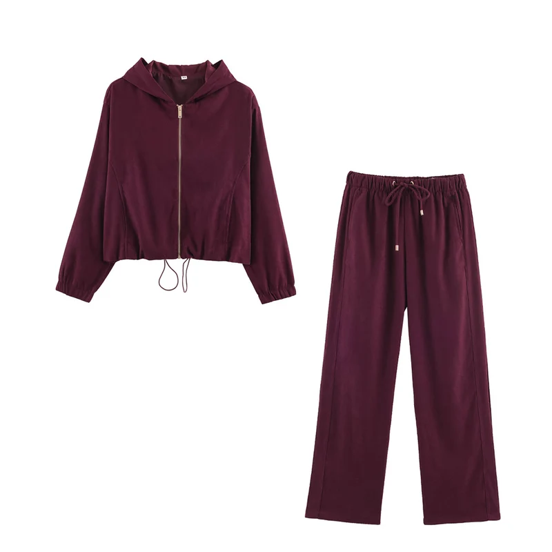 Damen weite Loungehose aus Veloursoptik mit Kordelzug und Eingrifftaschen Nord Taschen