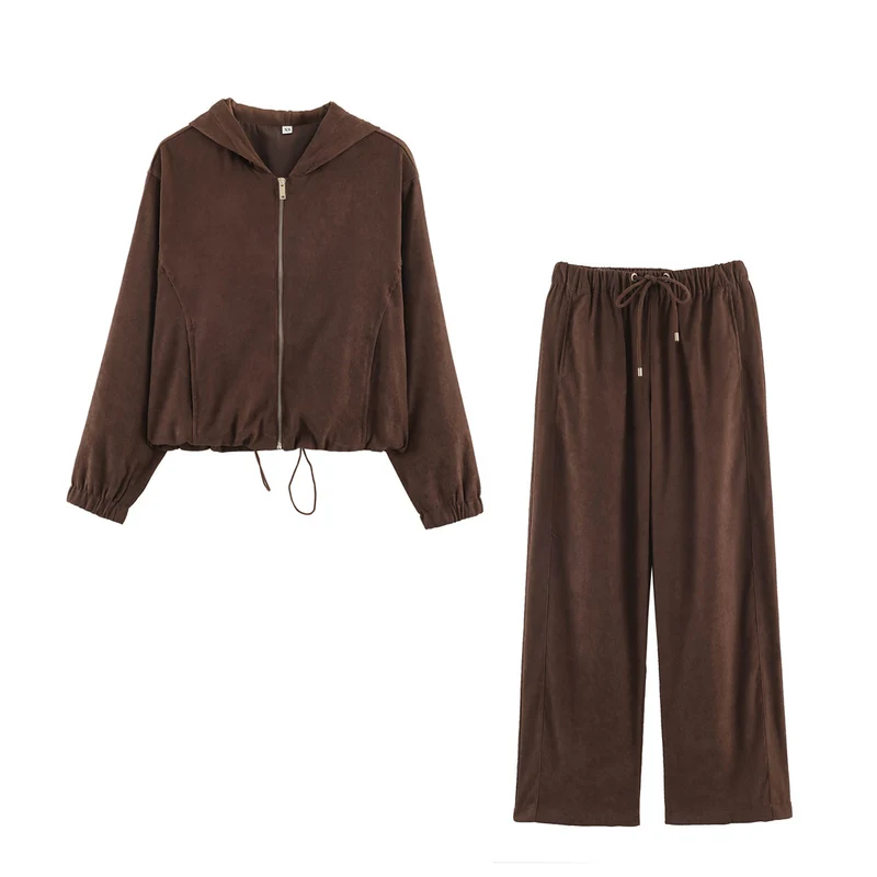 Damen weite Loungehose aus Veloursoptik mit Kordelzug und Eingrifftaschen Nord Taschen