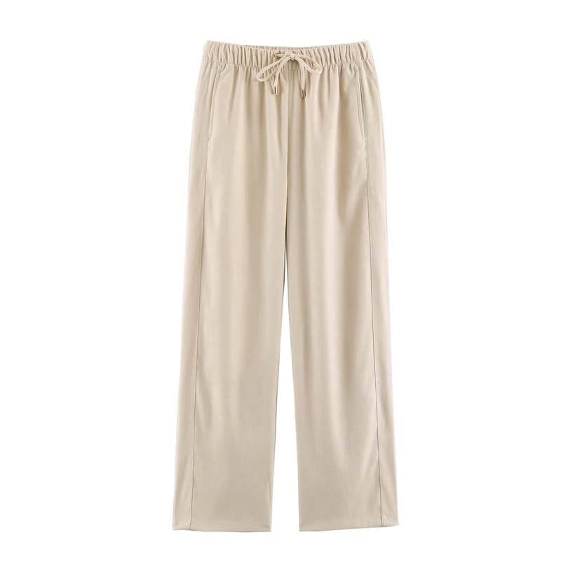 Damen weite Loungehose aus Veloursoptik mit Kordelzug und Eingrifftaschen Nord Taschen