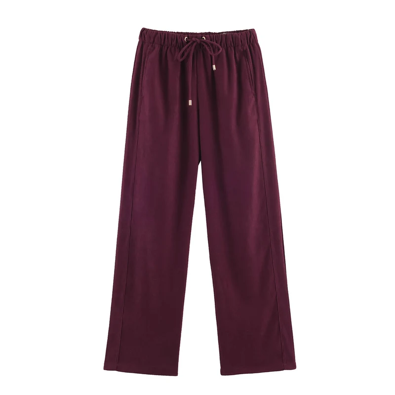 Damen weite Loungehose aus Veloursoptik mit Kordelzug und Eingrifftaschen Nord Taschen