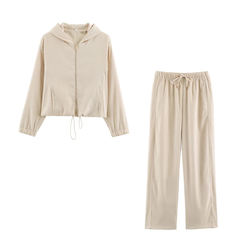 Damen weite Loungehose aus Veloursoptik mit Kordelzug und Eingrifftaschen Nord Taschen