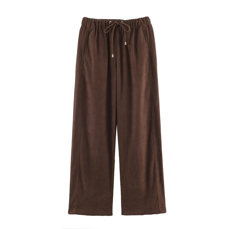 Damen weite Loungehose aus Veloursoptik mit Kordelzug und Eingrifftaschen Nord Taschen