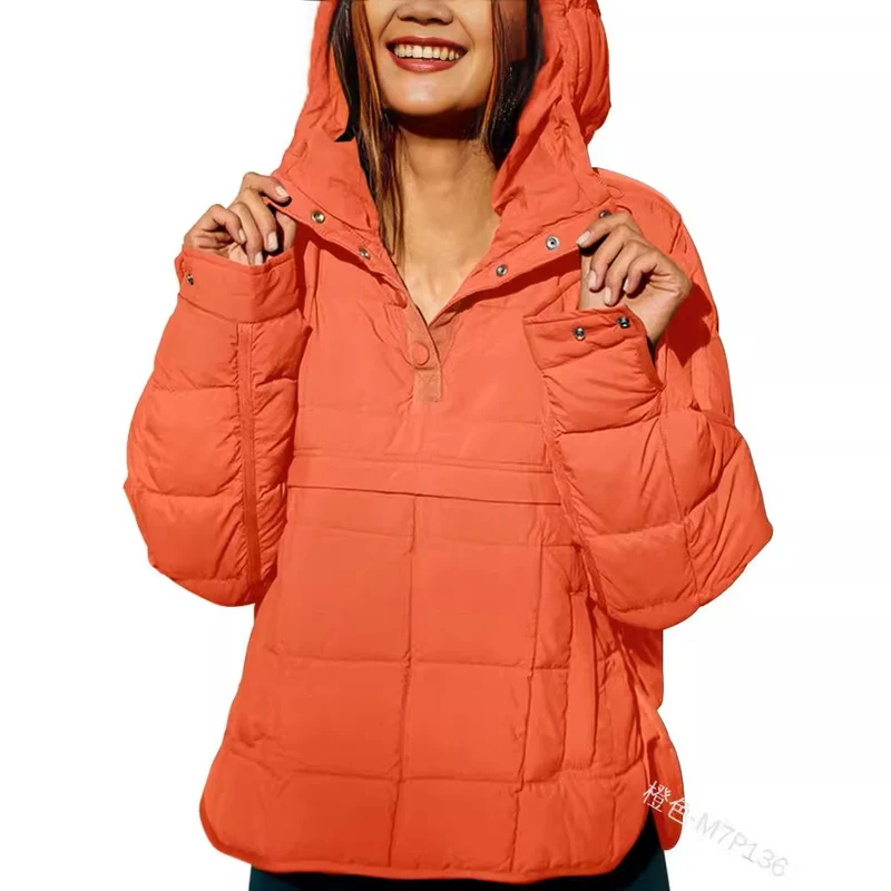 Damen Gefütterter Stepp-Anorak-Pullover mit Kapuze Nord Taschen