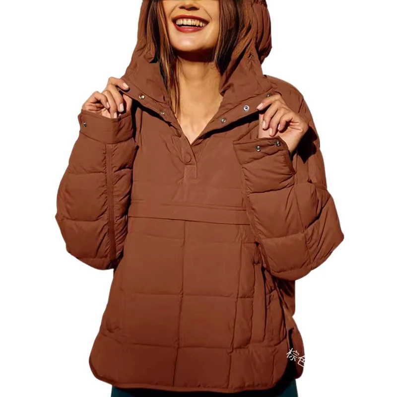 Damen Gefütterter Stepp-Anorak-Pullover mit Kapuze Nord Taschen