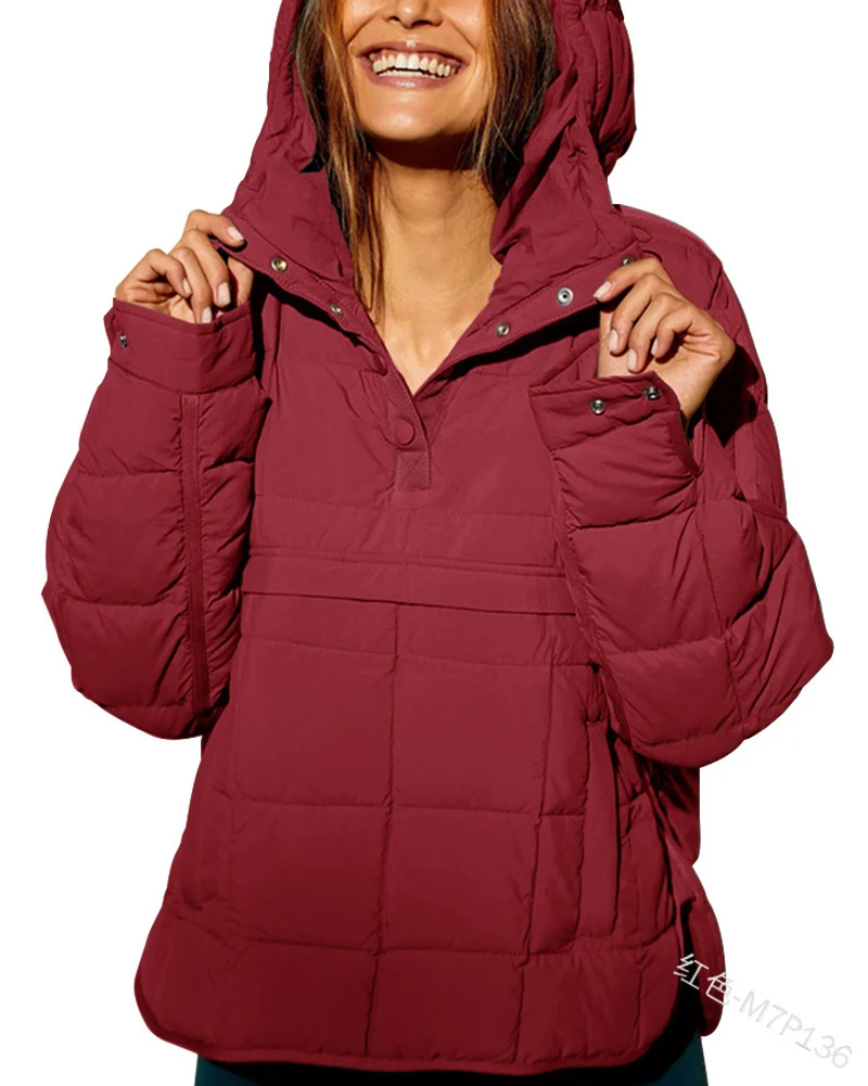 Damen Gefütterter Stepp-Anorak-Pullover mit Kapuze Nord Taschen