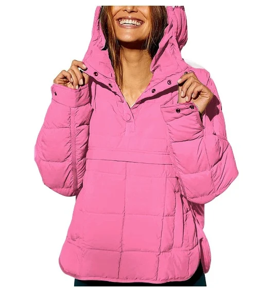 Damen Gefütterter Stepp-Anorak-Pullover mit Kapuze Nord Taschen
