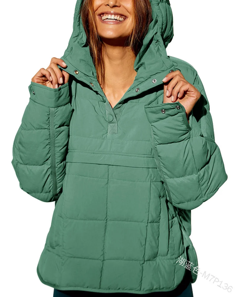 Damen Gefütterter Stepp-Anorak-Pullover mit Kapuze Nord Taschen