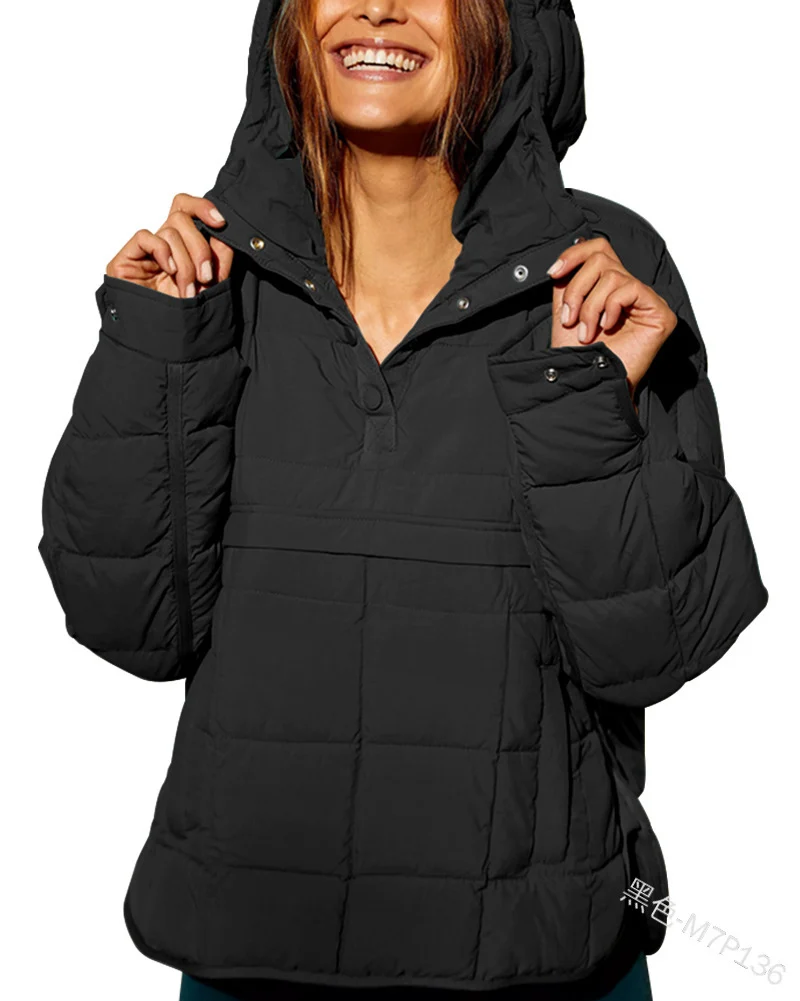Damen Gefütterter Stepp-Anorak-Pullover mit Kapuze Nord Taschen