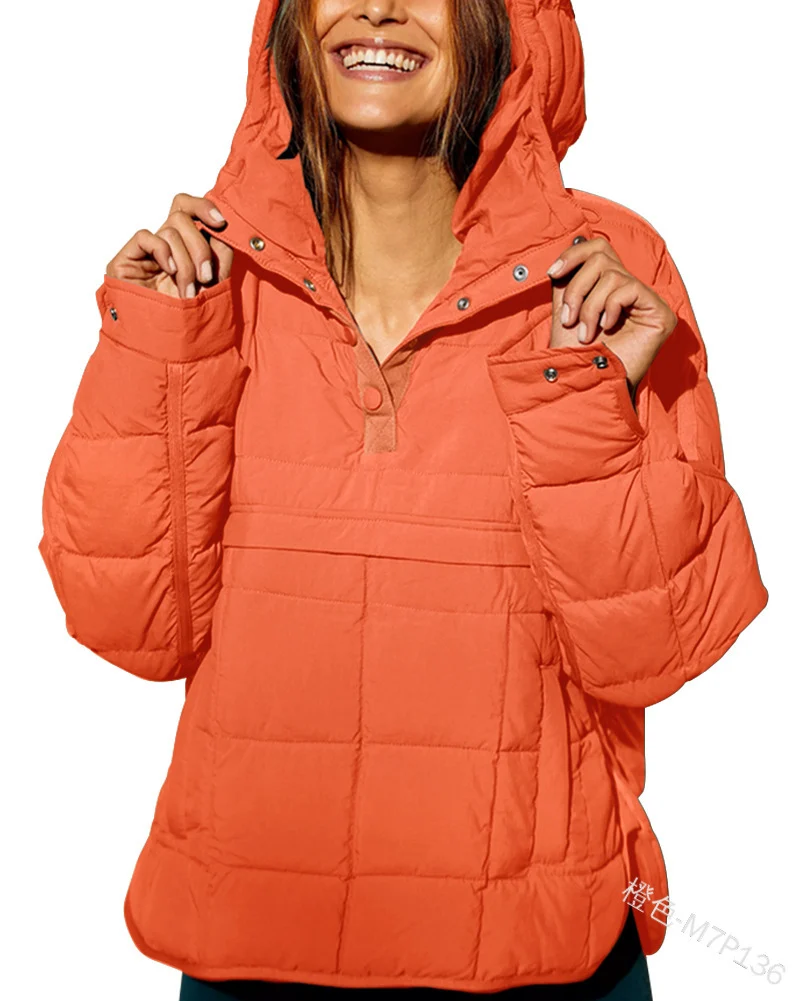 Damen Gefütterter Stepp-Anorak-Pullover mit Kapuze Nord Taschen