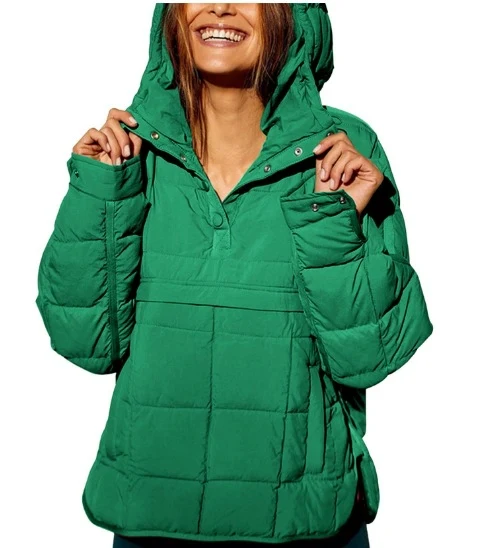 Damen Gefütterter Stepp-Anorak-Pullover mit Kapuze Nord Taschen