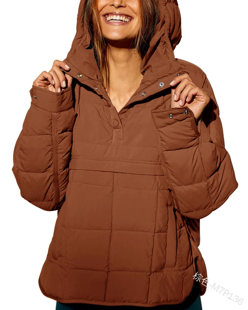 Damen Gefütterter Stepp-Anorak-Pullover mit Kapuze Nord Taschen