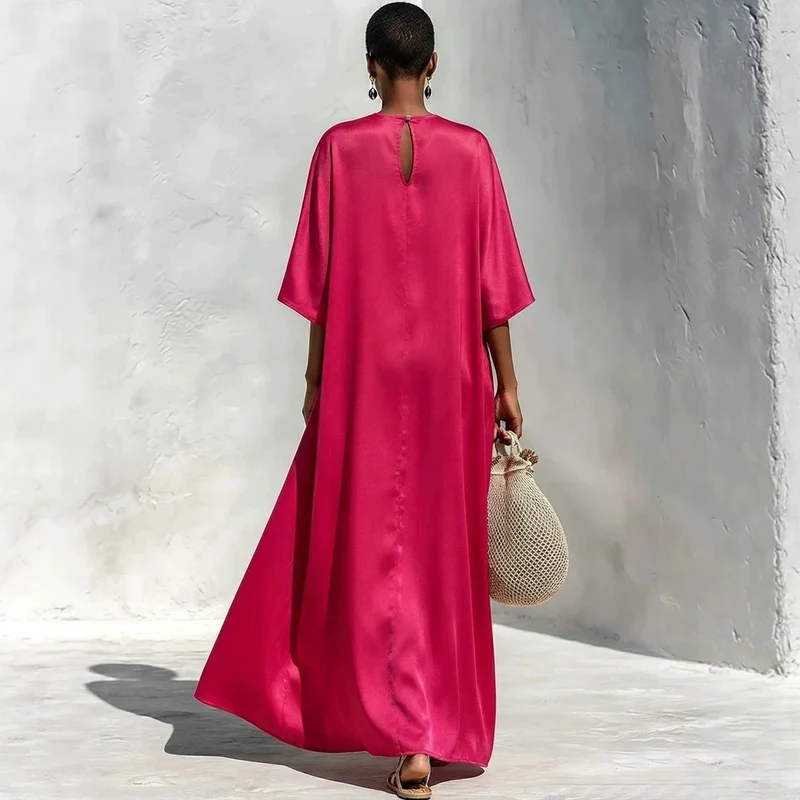 Damen Fließendes Maxikleid mit Oversize‑Kaftan­schnitt und aufgesetzten Pattentaschen Nord Taschen