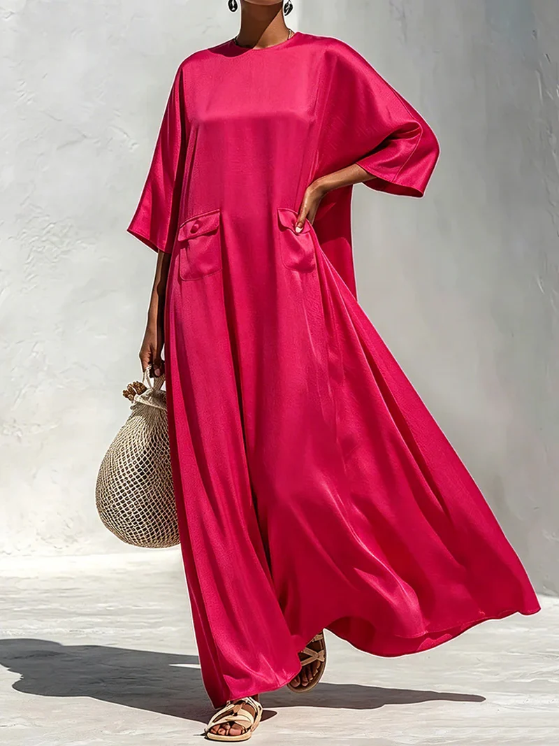 Damen Fließendes Maxikleid mit Oversize‑Kaftan­schnitt und aufgesetzten Pattentaschen Nord Taschen