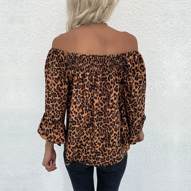 Damen Carmen-Bluse mit Smok‑Bündchen, Carmen‑Ausschnitt und Leopardenprint Nord Taschen