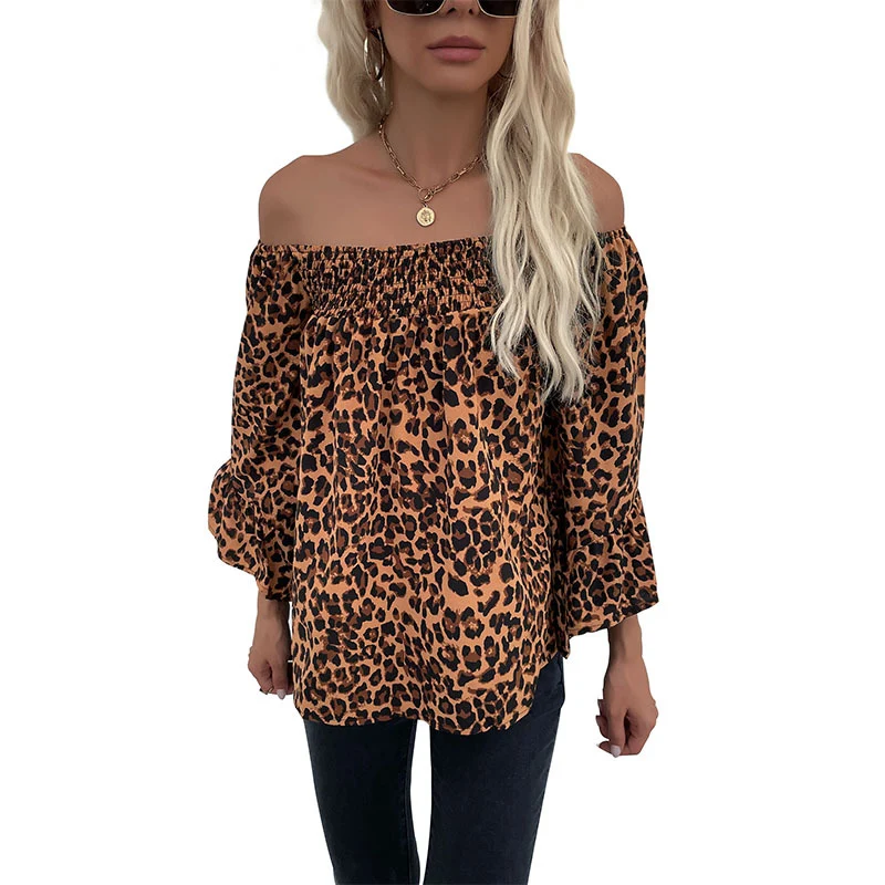 Damen Carmen-Bluse mit Smok‑Bündchen, Carmen‑Ausschnitt und Leopardenprint Nord Taschen