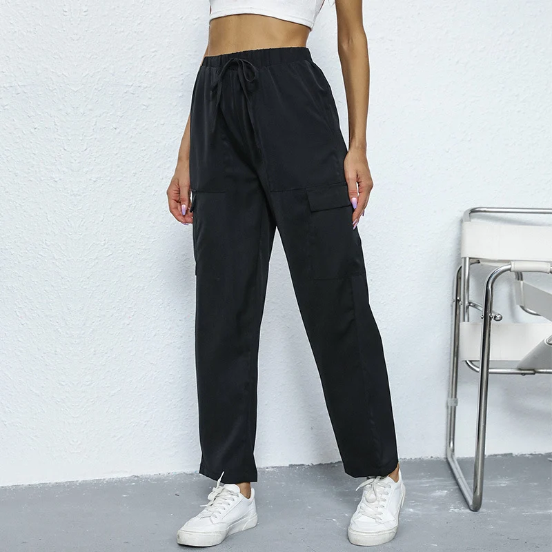 Damen Cargo-Hose mit Tunnelzug, geradem Bein und aufgesetzten Taschen Nord Taschen