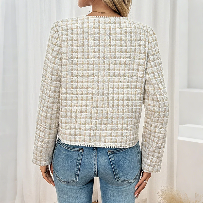 Damen Bouclé-Tweed Kurzblazer mit Perlendetail, Kastenform & aufgesetzten Taschen Nord Taschen