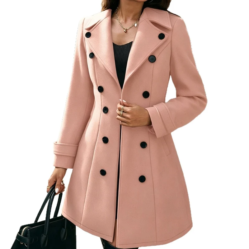 Damen Eleganter taillierter Trenchcoat mit Doppelreihe und Reverskragen Nord Taschen