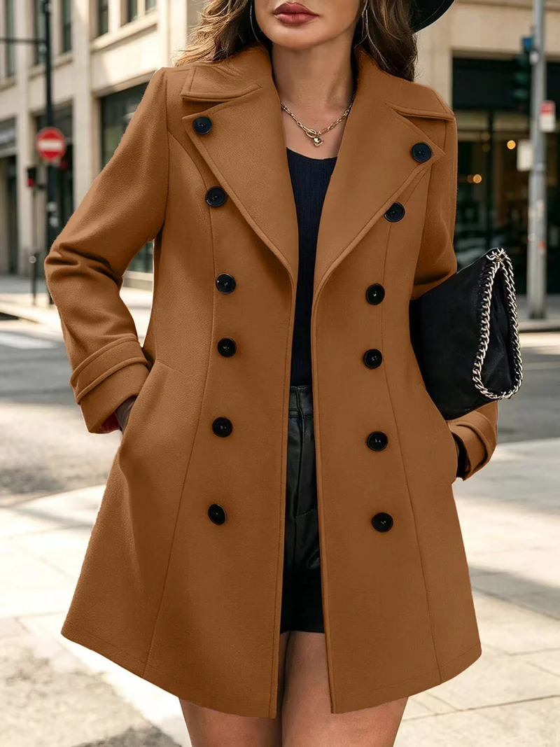 Damen Eleganter taillierter Trenchcoat mit Doppelreihe und Reverskragen Nord Taschen
