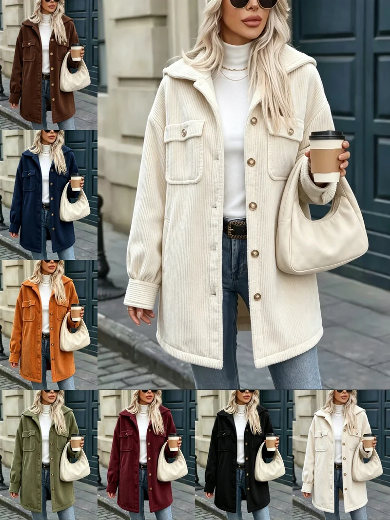 Damen Cordjacke mit Kapuze, oversized und aufgesetzten Taschen Nord Taschen
