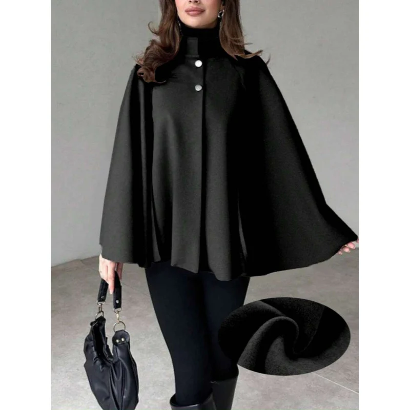 Damen Cape-Mantel mit Stehkragen, fließender A-Linie und verdeckter Knopfleiste Nord Taschen