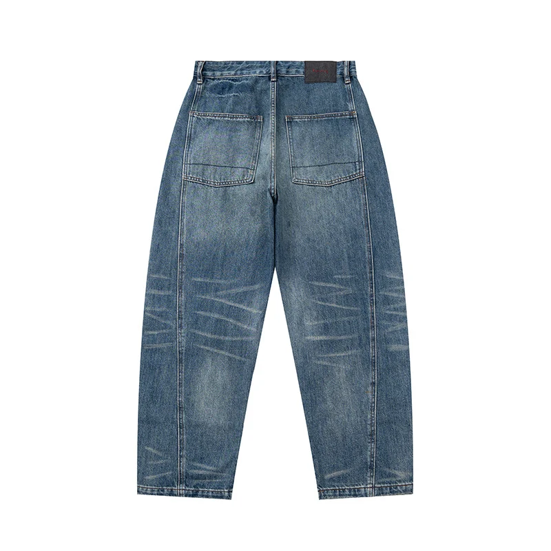 Damen Hochtaillierte Denimhose im weiten, verkürzten Schnitt mit Used‑Effekt und aufgesetzten Fronttaschen Nord Taschen
