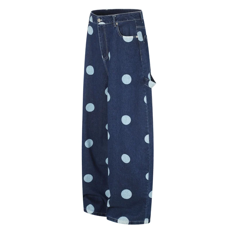Damen Hochtaillierte Culotte-Jeans mit weitem Bein und Punktmuster Nord Taschen