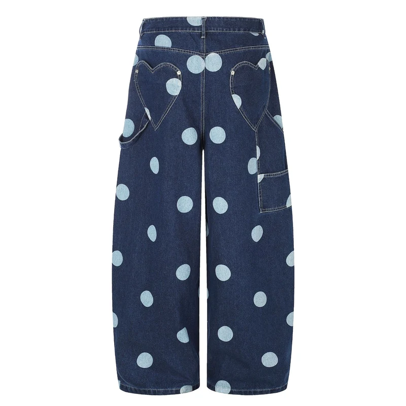 Damen Hochtaillierte Culotte-Jeans mit weitem Bein und Punktmuster Nord Taschen