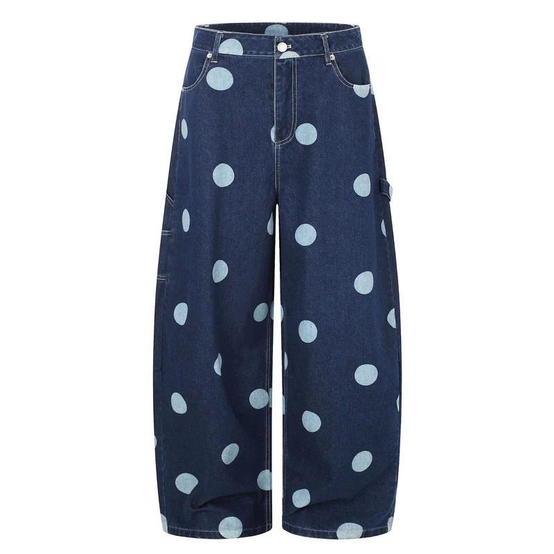 Damen Hochtaillierte Culotte-Jeans mit weitem Bein und Punktmuster Nord Taschen