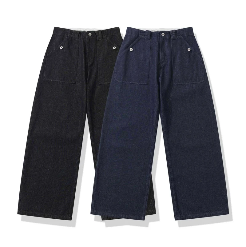 Damen hochtaillierte Culotte-Jeans im Worker‑Look mit großen aufgesetzten Taschen Nord Taschen