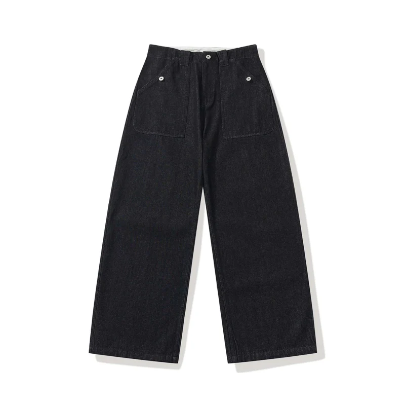 Damen hochtaillierte Culotte-Jeans im Worker‑Look mit großen aufgesetzten Taschen Nord Taschen