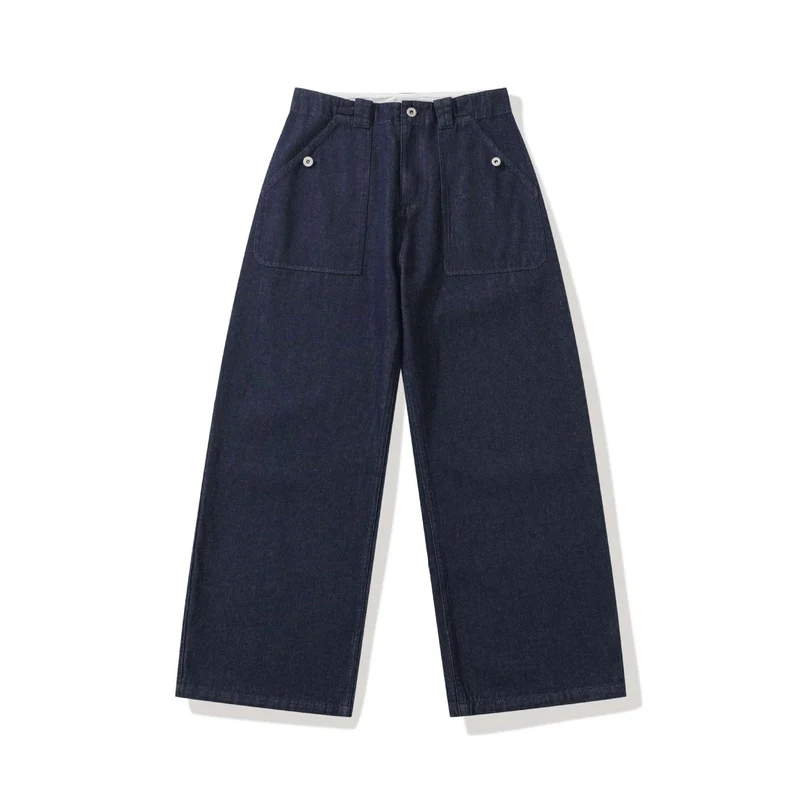Damen hochtaillierte Culotte-Jeans im Worker‑Look mit großen aufgesetzten Taschen Nord Taschen