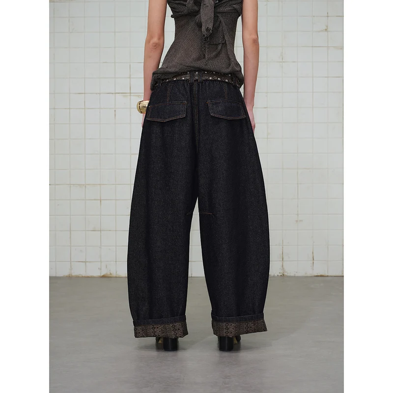 Damen Hochtaillierte Culotte-Jeans im Balloon-Cut mit Zier-Pattentasche Nord Taschen