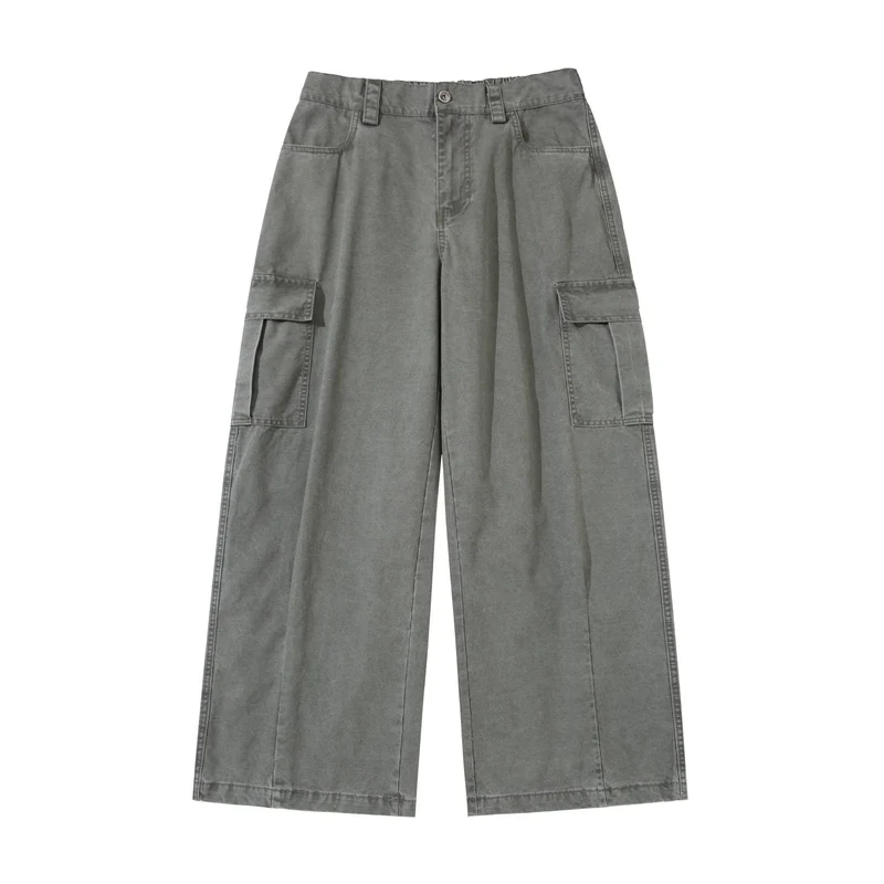 Damen Cargo-Hose im weiten Bein mit hoher Taille und aufgesetzten Taschen Nord Taschen
