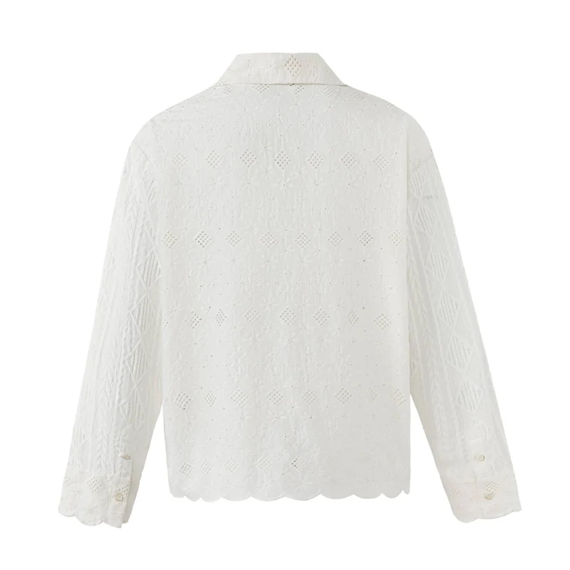 Damen Broderie-Anglaise Overshirt mit Knopfleiste und floraler Lochstickerei Nord Taschen