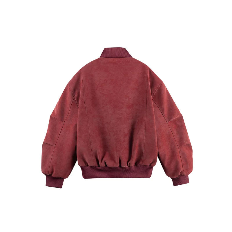 Damen Boxy-Bomberjacke im Vintage-Suede-Look mit hohem Rippkragen und Kängurutaschen Nord Taschen
