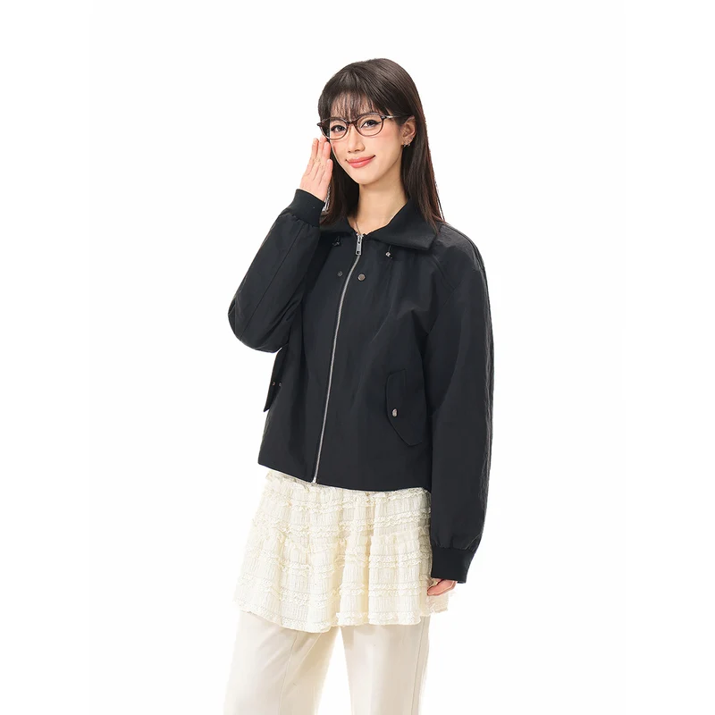 Damen Boxy-Blousonjacke mit hohem Stehkragen, elastischen Bündchen und Pattentaschen Nord Taschen