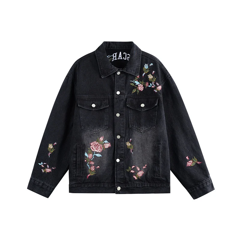 Damen Bestickte Oversize-Denimjacke im Vintage-Look mit floralen Applikationen Nord Taschen