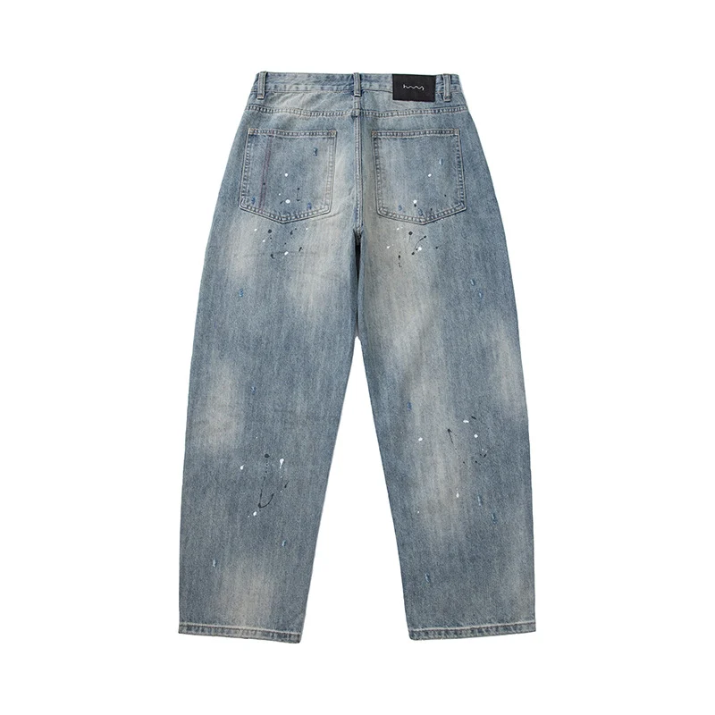 Damen Baggy-Jeans mit hoher Taille, verkürztem Bein und Lackspritzern Nord Taschen