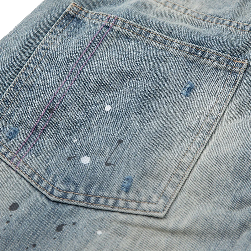 Damen Baggy-Jeans mit hoher Taille, verkürztem Bein und Lackspritzern Nord Taschen