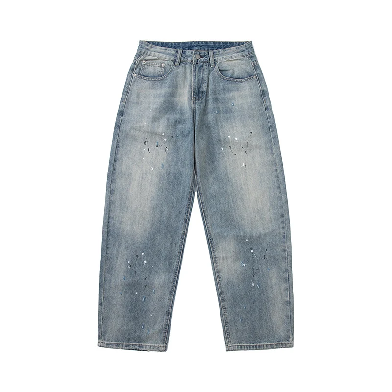Damen Baggy-Jeans mit hoher Taille, verkürztem Bein und Lackspritzern Nord Taschen