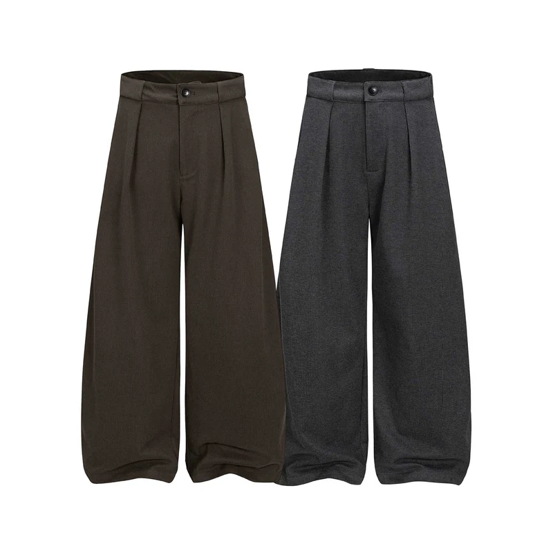 Damen Hochtaillierte Culotte-Hose mit weitem Bein, Kellerfalten und Knopfverschluss Nord Taschen