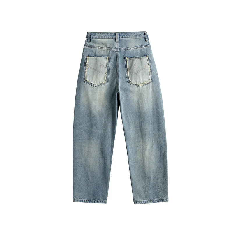 Damen Hochtaillierte Carpenter-Jeans mit dekorativen Nähten und aufgesetzten Taschen Nord Taschen