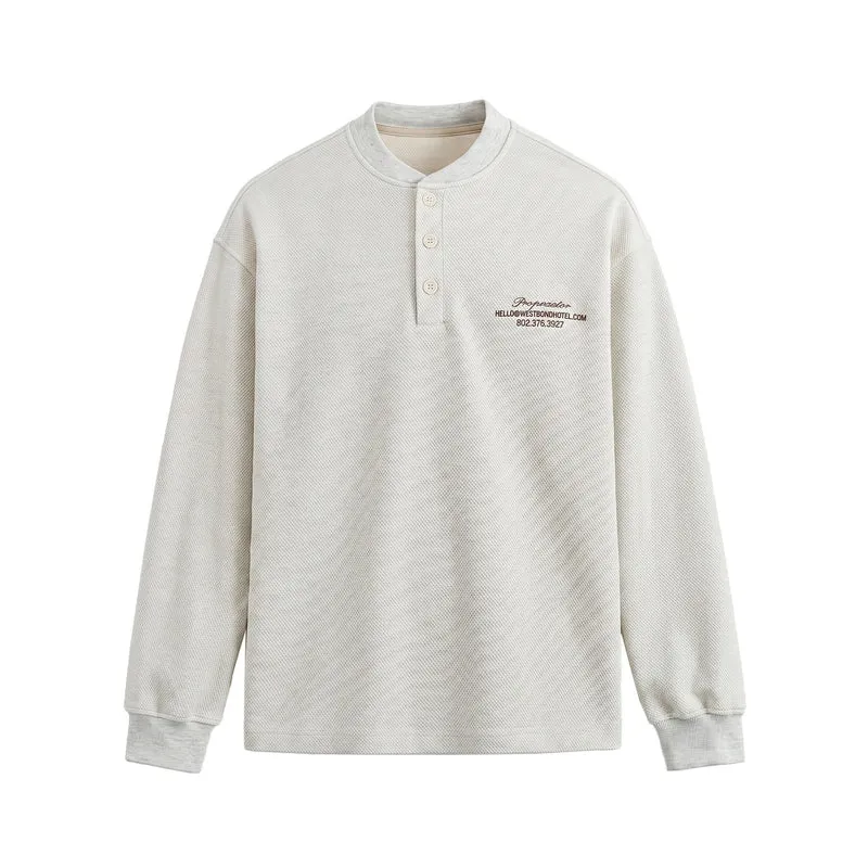 Unisex Strukturierter Henley-Pullover mit Knopfleiste und geripptem Stehkragen Nord Taschen