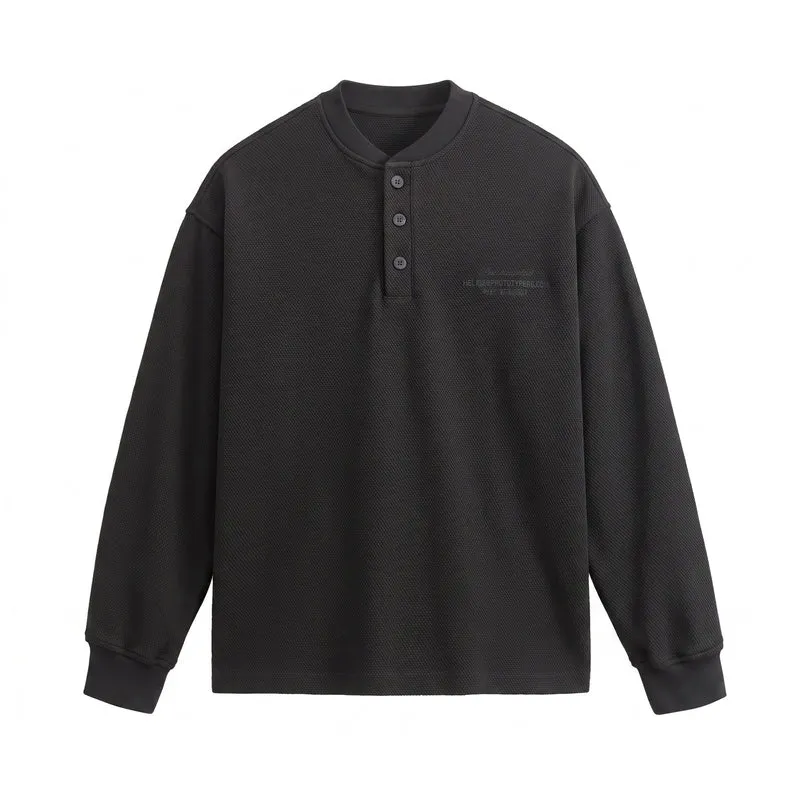 Unisex Strukturierter Henley-Pullover mit Knopfleiste und geripptem Stehkragen Nord Taschen
