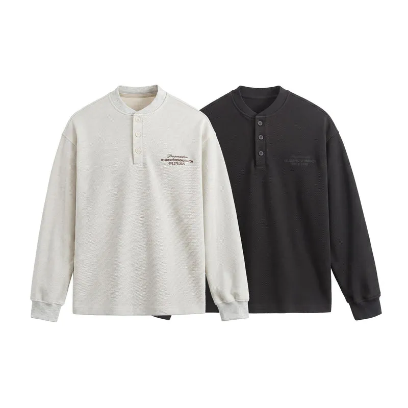 Unisex Strukturierter Henley-Pullover mit Knopfleiste und geripptem Stehkragen Nord Taschen
