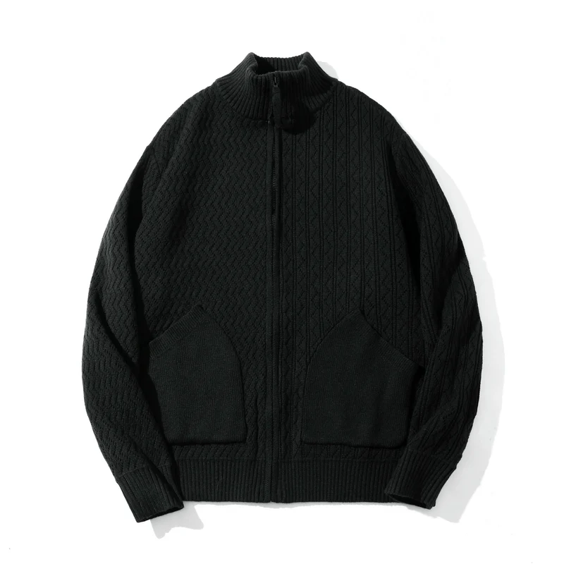 Unisex strukturierte Strick‑Zipjacke mit hohem Rippkragen und Kängurutaschen Nord Taschen